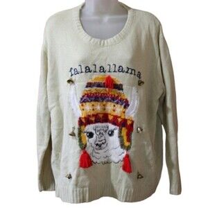 Falalala Llama Ugly Bells Jingles Christmas Sweater Llama in Hat Sweater